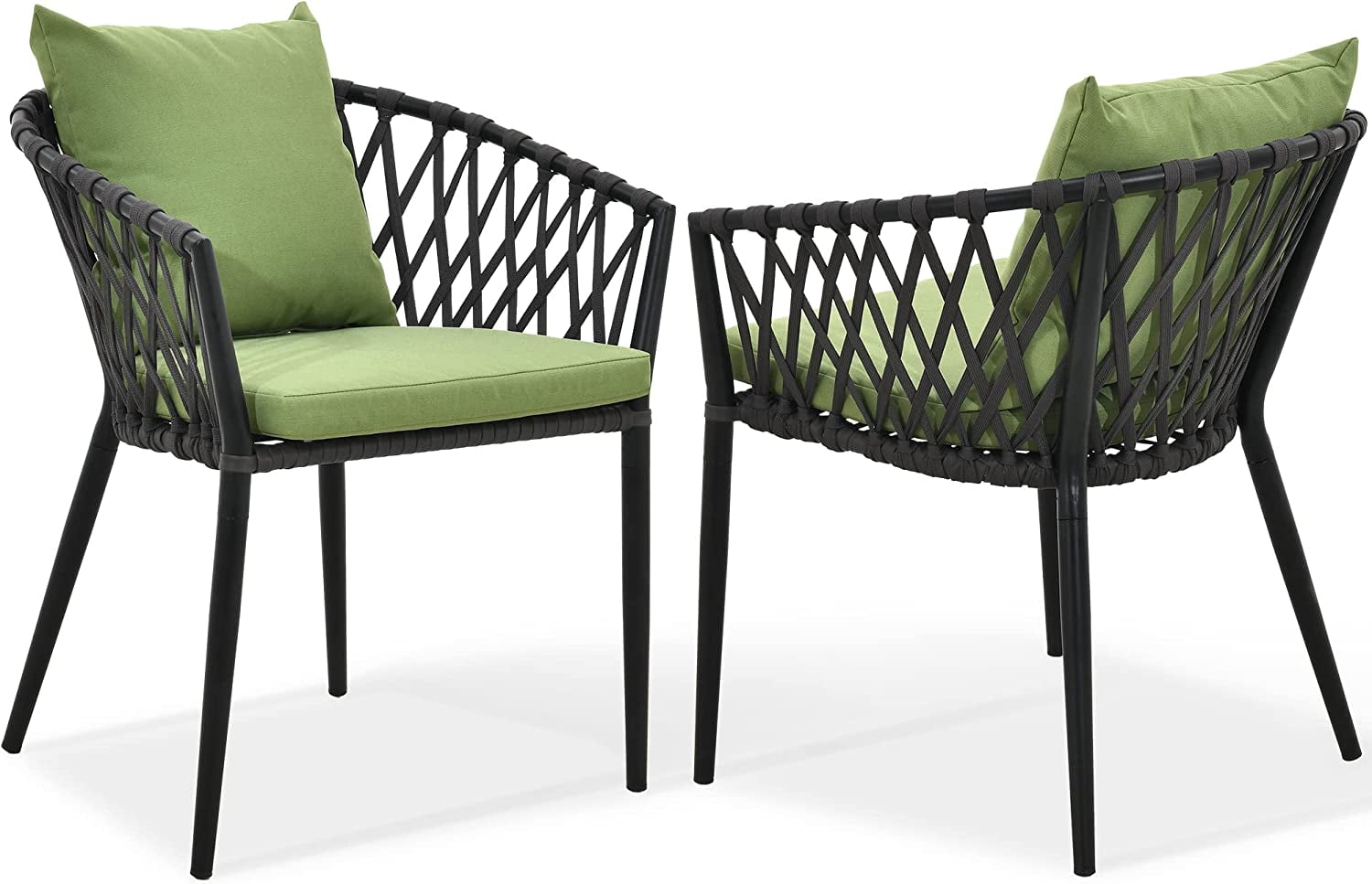 DEXTRUS Outdoor Dining Chair Set of 2, Rope Woven Design Bistro Chairs