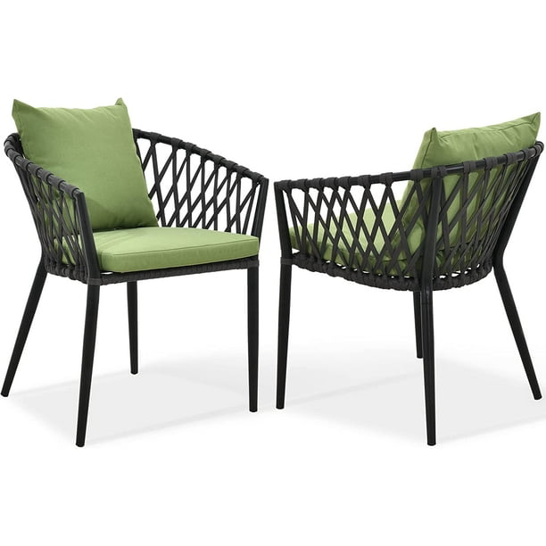 DEXTRUS Outdoor Dining Chair Set of 2, Rope Woven Design Bistro Chairs