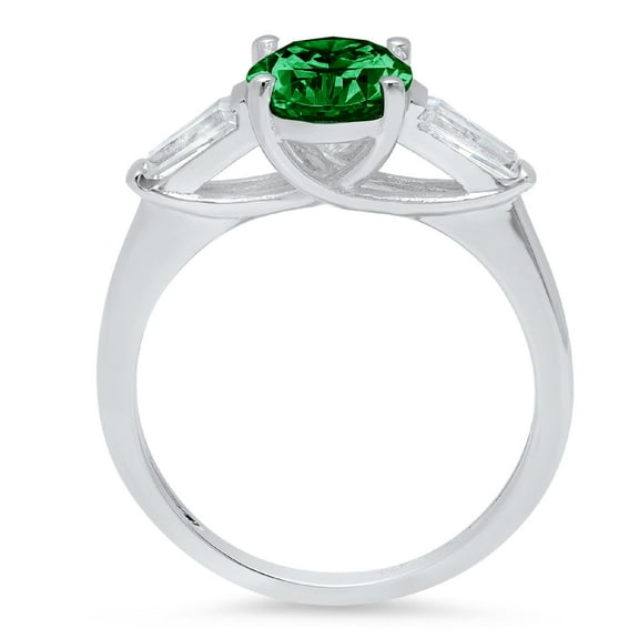 2.5 ct Oval Cut Simulated Emerald Three-Stone Engagement Ring for Women in 18K White Gold