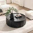 thumbnail image 3 of 35.43" Round Coffee Table, Fiberglass Coffee Table Modern Side Table Handcraft Drum Center Table Accent End Table for Living Room Bedroom Apartment Office, Black, 3 of 7