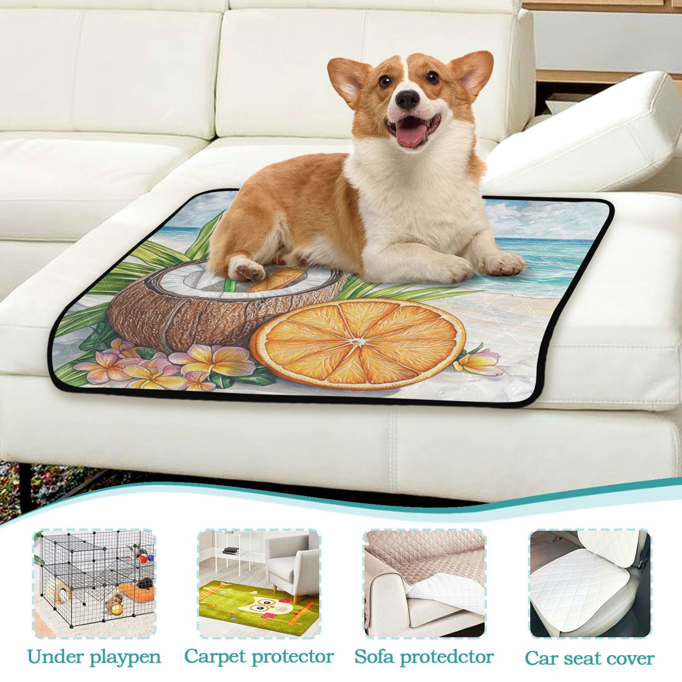 Qxltty Coconut Orange Slice Cat litter Pads Pet Set of 3 Diaper Mats Center Anti-leakage Layer Absorbent Soft and Comfortable