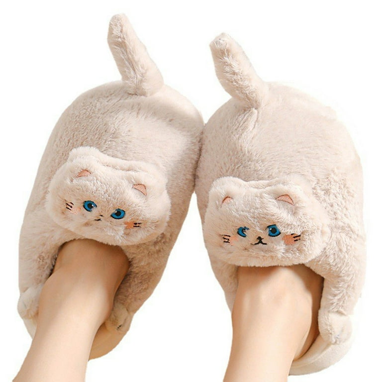 zttd funny cat fuzzy slippers for women bedroom fluffy slippers