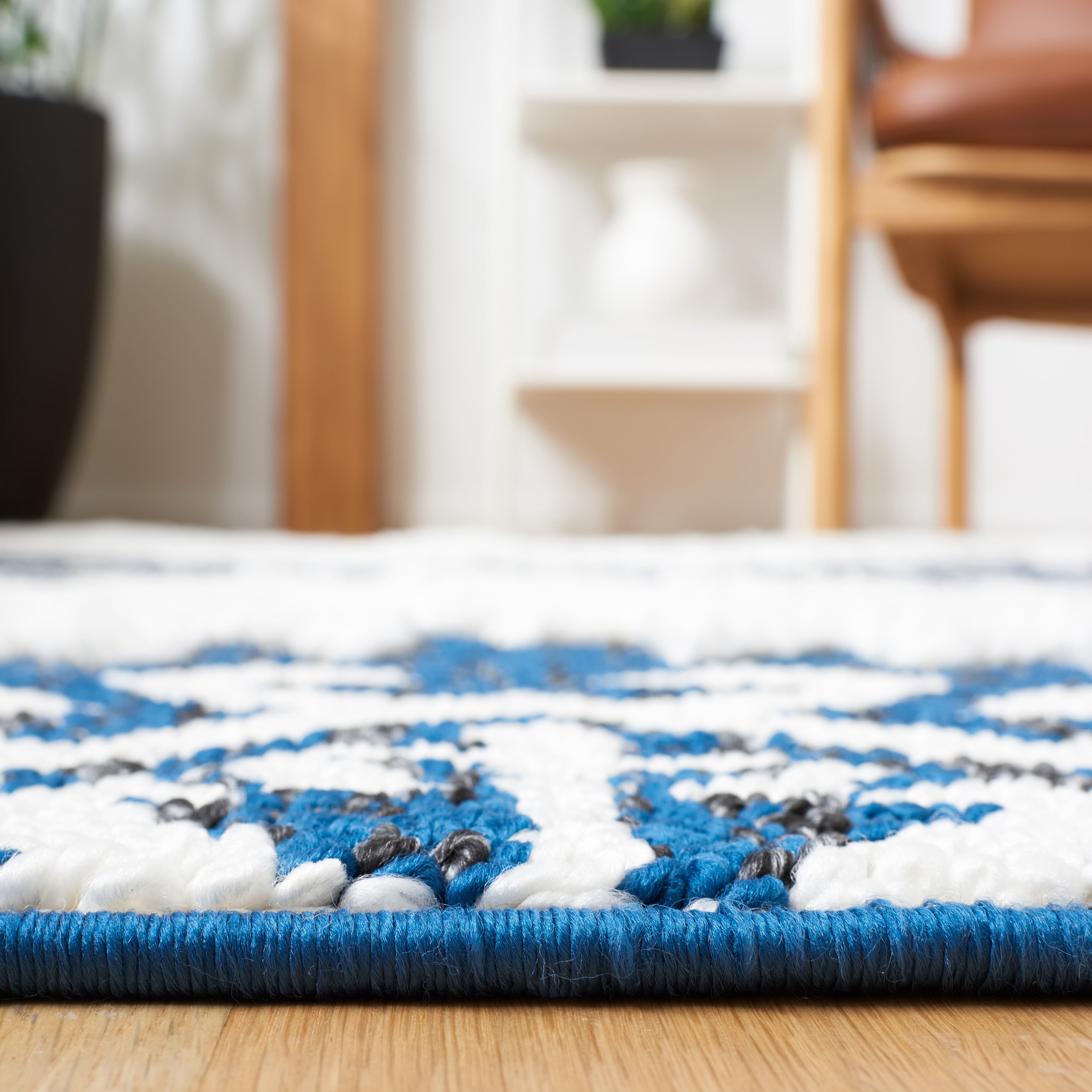 SAFAVIEH Moroccan Tassel Desmond Southwestern Shag Area Rug, Navy/Ivory, 10' x 14'