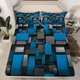 thumbnail image 2 of Castle Fairy Black Blue Grid Twin Sheet Sets for Kids Children,Futuristic Cubes Bedding, 2 of 7