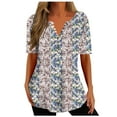 thumbnail image 2 of Wycnly Womens Summer Tops Summer Tops Womens Tunic Tops Fashion Floral Print Button up Henley Shirts Summer V Neck Short Sleeve Lightweight Hem Blouses, 2 of 5