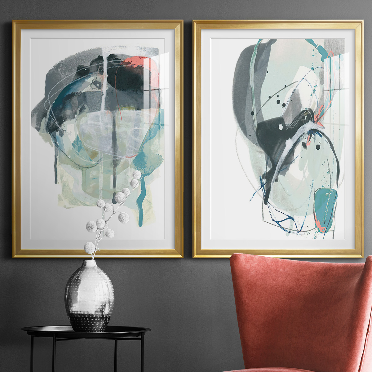 Wexford Home Stone Aperture III Premium Framed Print, 18.5" x 24.5" - Ready to Hang, Gold (Set of 2)