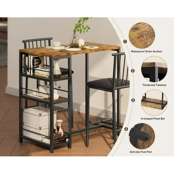 Aiho 3 Piece Wooden Counter Height Dining Table Set Small Kitchen Table for Kitchen Dining Room Retro Walmart Business Supplies