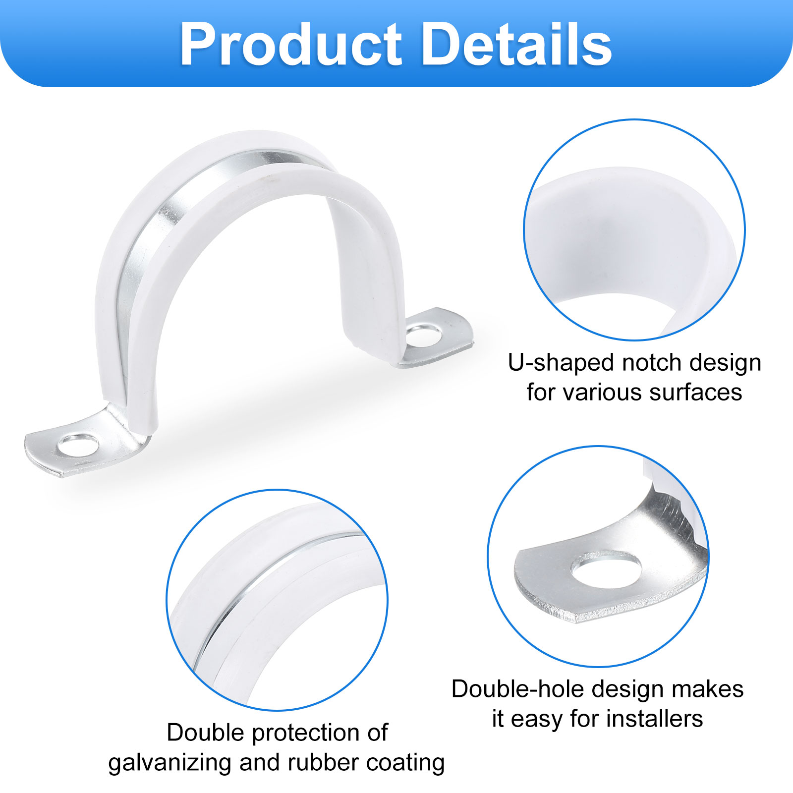 20 Pcs 1-1/4 Inch Rigid Pipe Strap,  2 Holes U Bracket Cable Clamp Hanger
