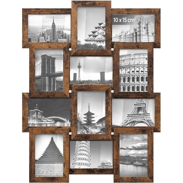 SONGMICS Collage de Marco de Fotos, 10 x 15 cm, Juego de 12, Pantalla Colgante, Requiere Montaje, Marrón Rústico