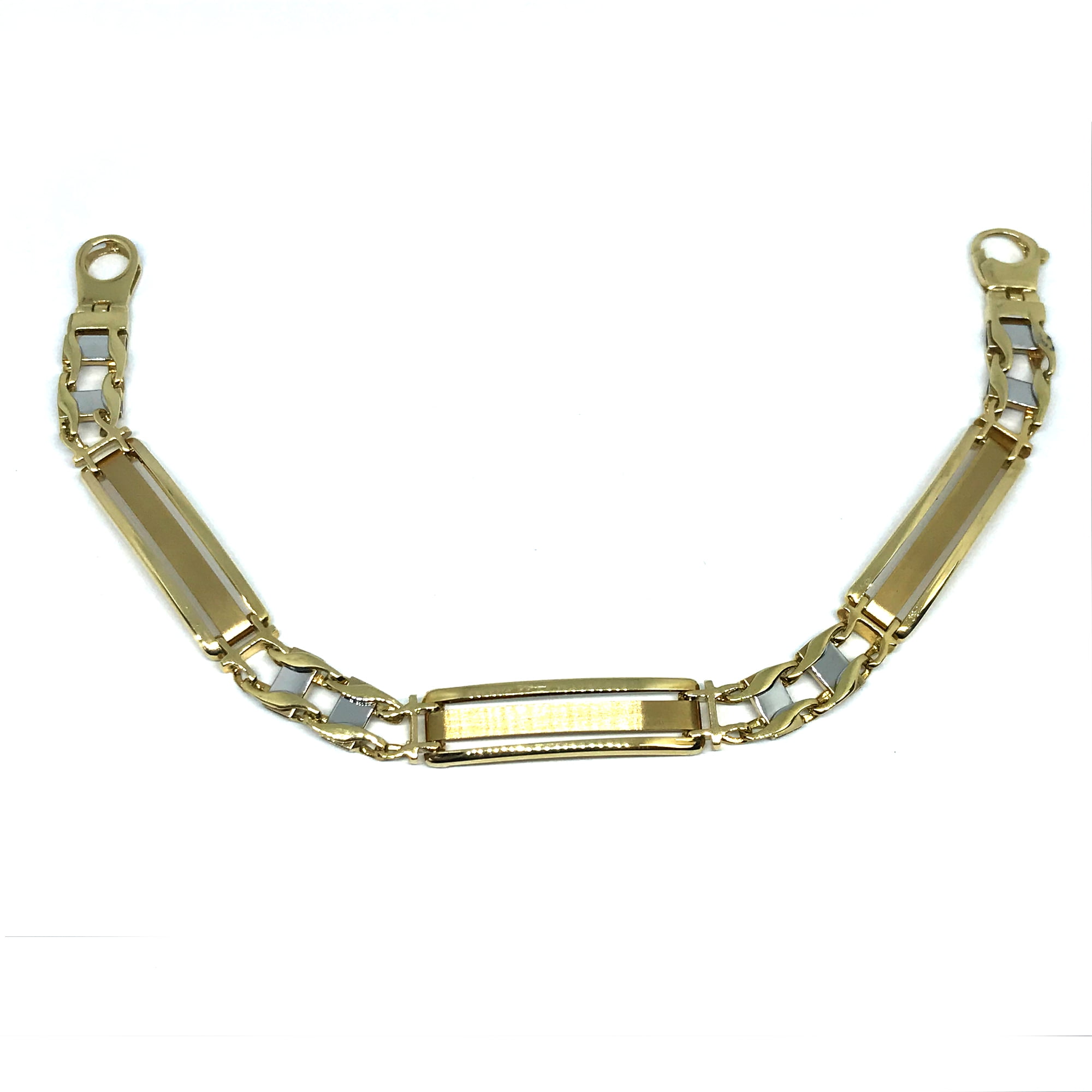 14k Yellow And White Gold Railroad Link Mens Bracelet, 8.25"