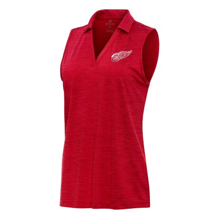 Women s Antigua Heather Red Detroit Red Wings Layout Sleeveless V-Neck Polo