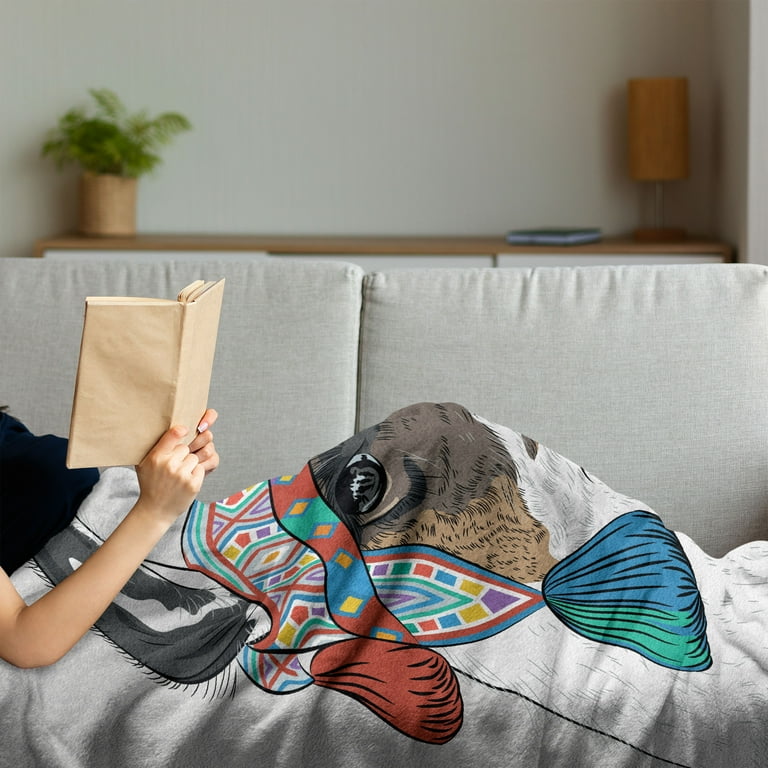 Llama Soft Flannel Fleece Throw Blanket Alpaca an Colorful Hat Peruvian Sketch Style Animal Abstract Pattern Cozy Plush for Indoor and Outdoor Use