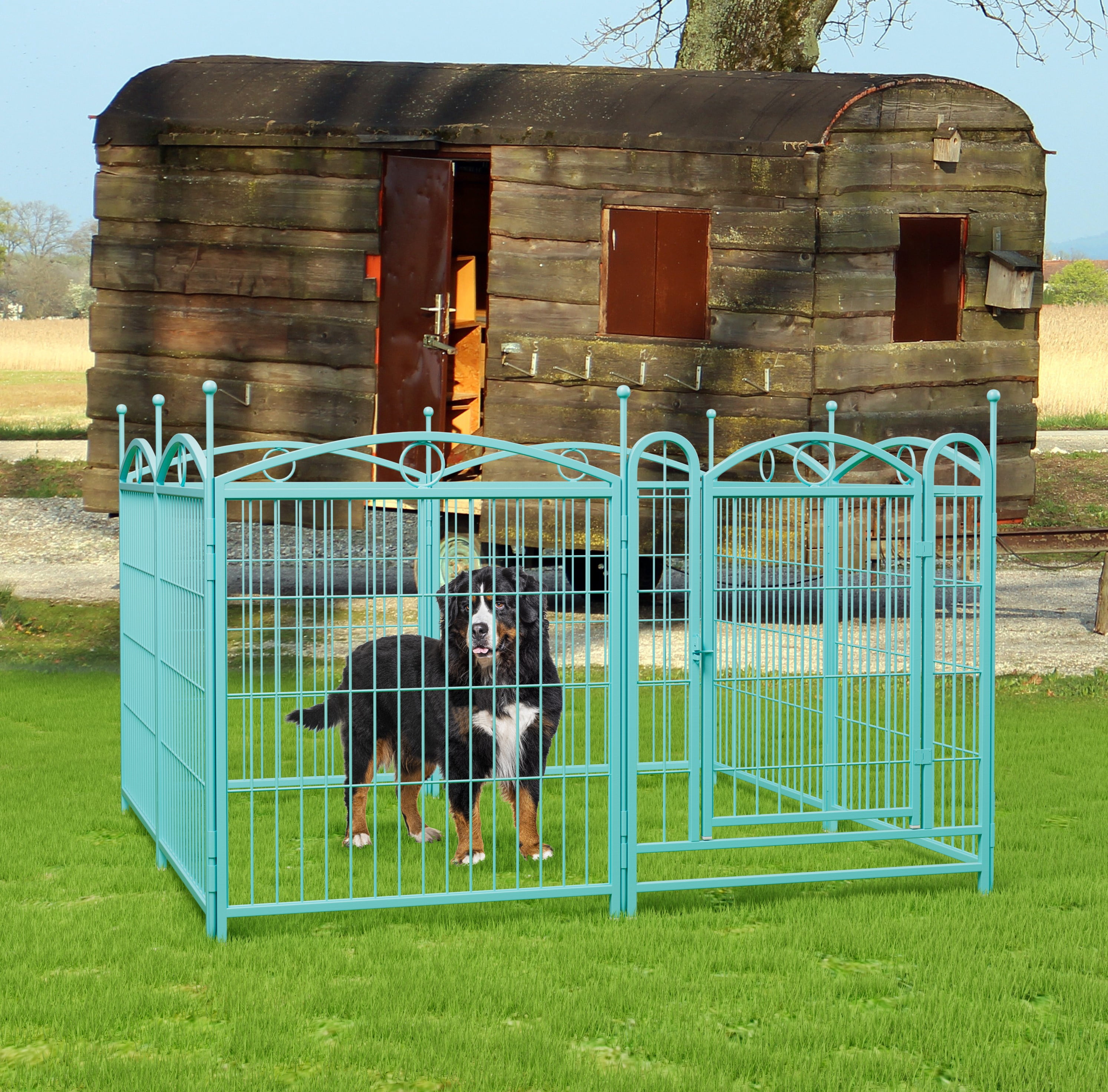 ZephyPaws Dog Playpen Indoor 32 inch 8 Panels Metal Dog Pen Pet Dog Fence Outdoor Exercise Pen with Doors,Foldable Blue