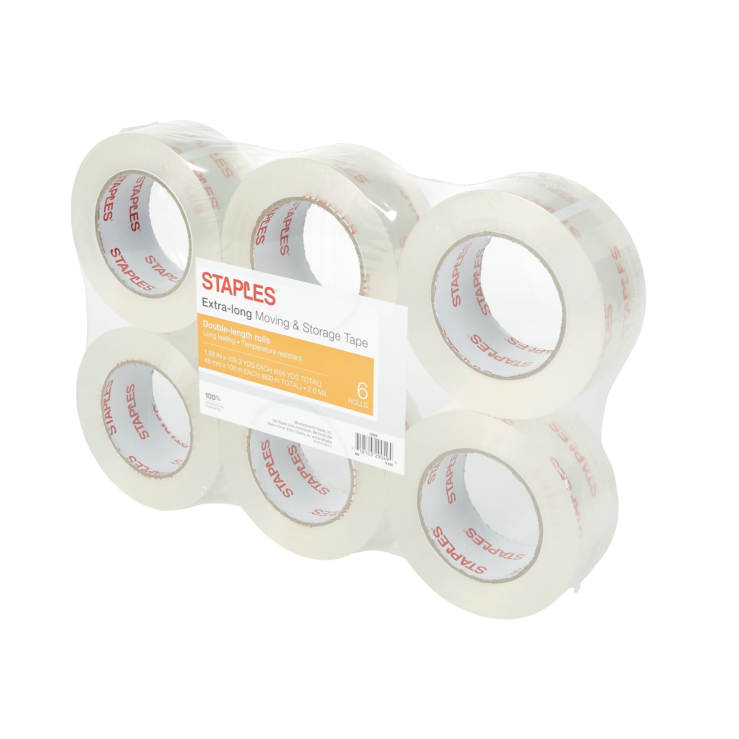 Staples Heavy Duty Shipping Packing Tape 1.88" x 54.6 Yds Clear 6/Rolls 601376 