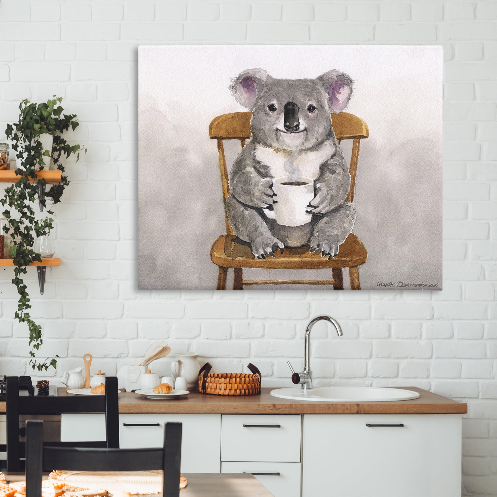 Stupell Industries Koala with Coffee Mug Canvas Wall Art, design by George Dyachenko