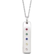 Personalized Family Birthstone Sterling Silver Bar Pendant, 20"