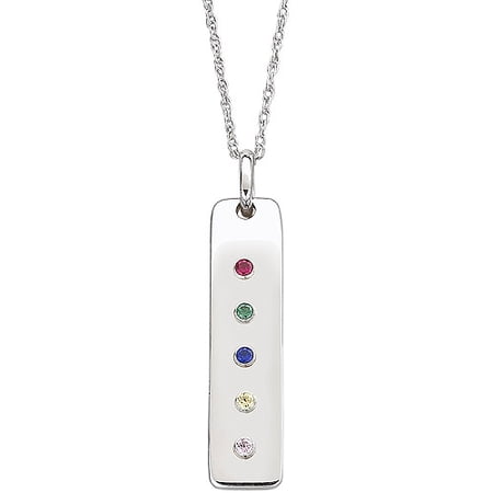 Personalized Family Birthstone Sterling Silver Bar Pendant, 20"