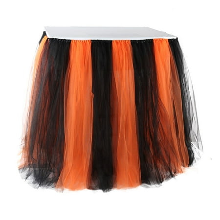 

Halloween Tulle Table Skirt With Sticker Fluffy Tutu Table Skirts Polyester Easy To Install Table Skirt For Birthday Wedding Christmas Party Dessert Table Decorations-Halloween-1m