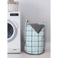 thumbnail image 3 of Blue Laundry Bag, Square Patterns with Wavy Lines Spring Picnic Inspired Image, Hamper Basket with Handles Drawstring Closure for Laundromats, 13" x 19", Almond Green Slate Blue, by Ambesonne, 3 of 4