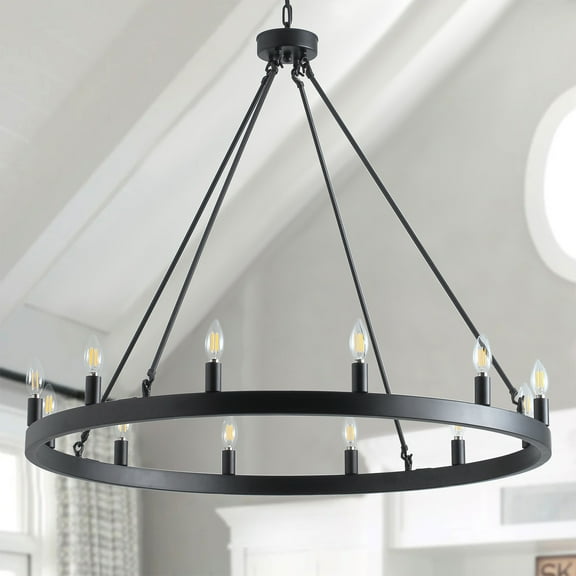 Aiwen Modern Adjustable Chain Height Oversize Wagon Wheel Chandelier with 12 Lights