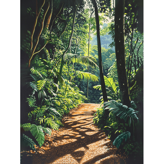 Tropical Jungle Path Canvas Art Print/Wall Decor，Suitable for Living Room，Bedroom，Bathroom，Office，and Hallway Decoration.