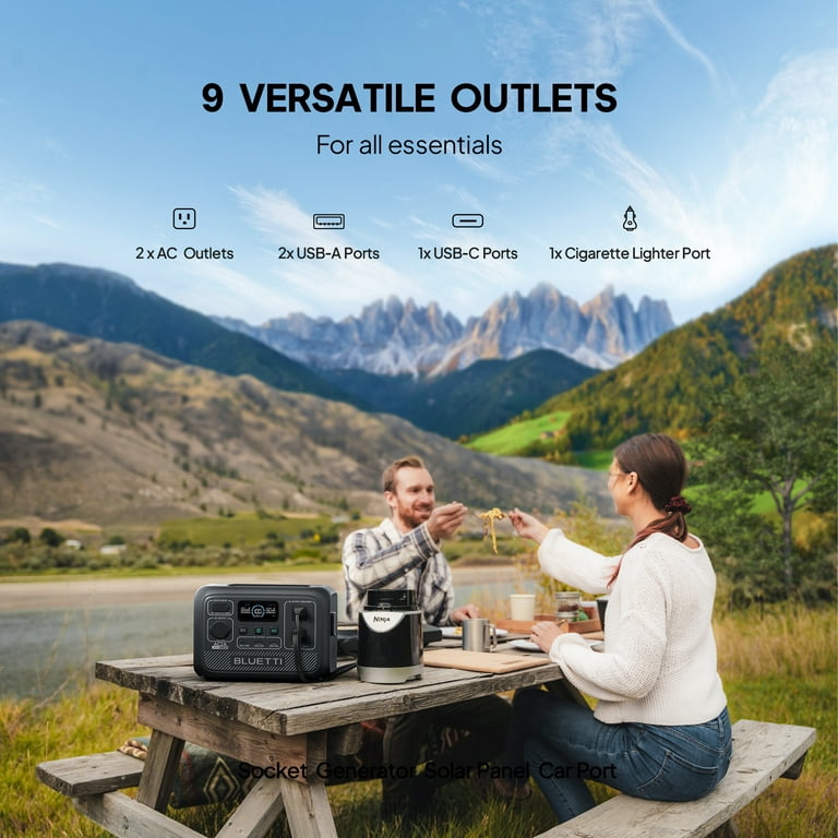 BLUETTI AC2A Portable Solar Generator, 204.8Wh LiFePO4 Power Station With  300W Rated Power (600W Lifting Power) for Camping, Hiking, Home, 0-80%  Recharge in 45 Mins 