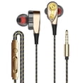 thumbnail image 5 of Auriculares intrauditivos Moyic estéreo de doble unidad de 3,5mm con Cable Micrófono incorporado de Supergraves oro Línea de patrón de 2 trompetas 2piezas, 5 of 5