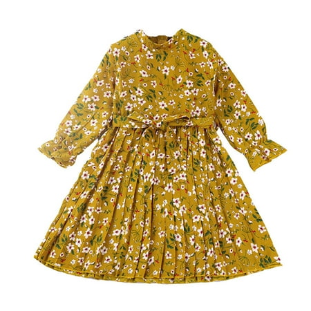 

Honeeladyy Winter Toddler Kids Baby Girls Mandarin Sleeve Floral Print Pleated Dress Princess E Discount