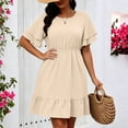 thumbnail image 6 of Karymi Plus SizePolka Dot Ruffle Sleeve Dress, Round Neck Elastic Waist Tiered Flounce Hem Casual A-Line Summer Dress Easter Dress, 6 of 7