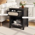 thumbnail image 1 of Boho Farmhouse Rattan Entryway Storage Cabinet with Drawer and Open Shelf – Modern Bedside table for Bedroom, Living Room or Hallway – Sturdy MDF – Black Color, 1 of 6