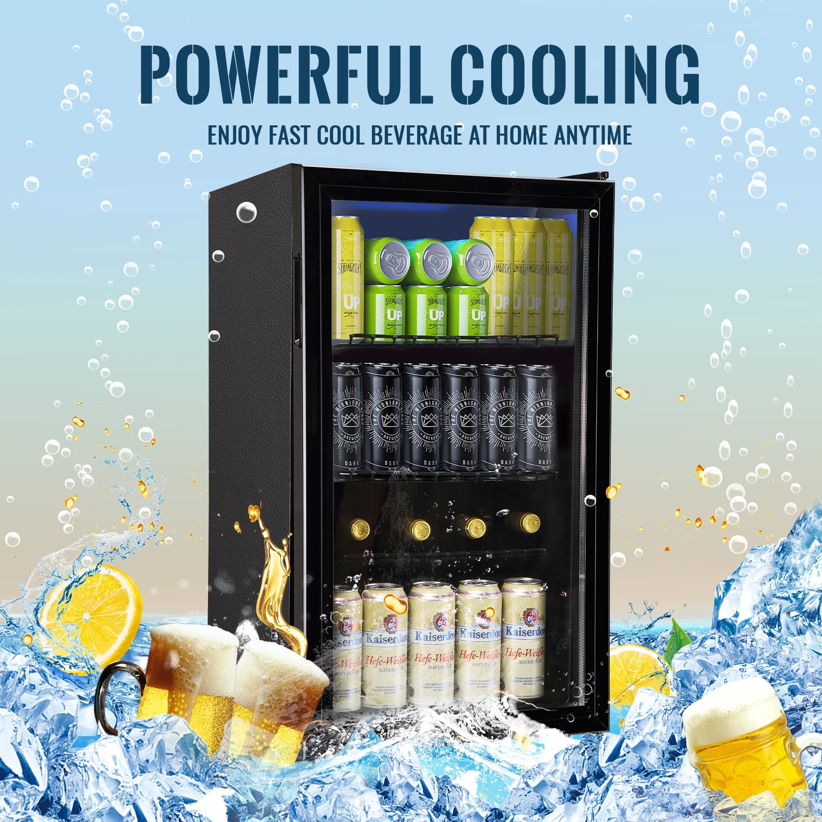 WANAI Beverage Refrigerator Cooler 3.5 Cu.ft Beer Fridge with Glass Door LED Light Adjustable Shelf