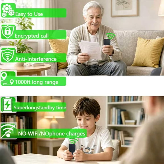 Mutai 2-Way Wireless Intercom for Seniors, Hands-Free Full Duplex, Long Range Elderly Communication Radio, 4 Ringtones