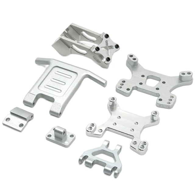 Kit RC Amortiguador delantero y trasero Soporte Alerón trasero para Wltoys 124018 124019 1/12 Plata