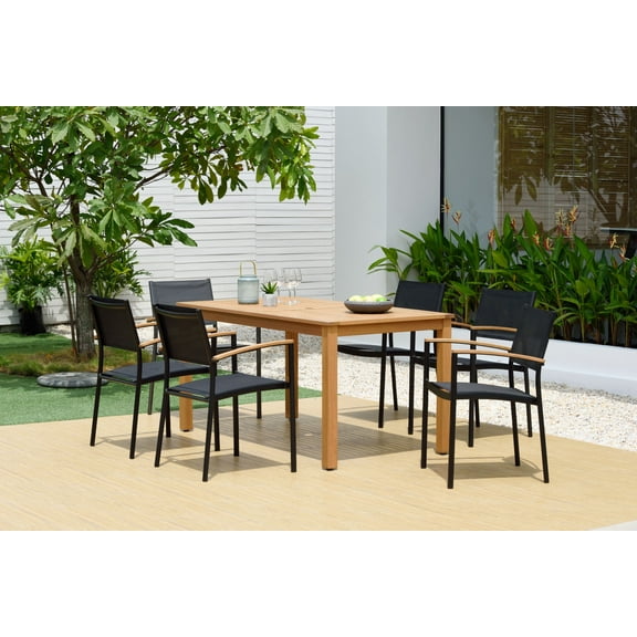 Amazonia Bellegard Teak Finish 7 Pieces Rectangular Patio Dining Set