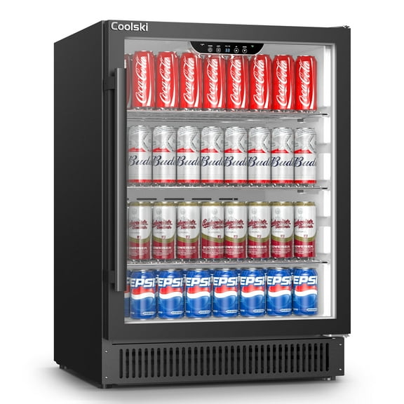 Coolski 5.3 Cu Ft 180 Cans Beverage Refrigerator, 24 inch Wide, 1 Glass Door, ETL/Doe