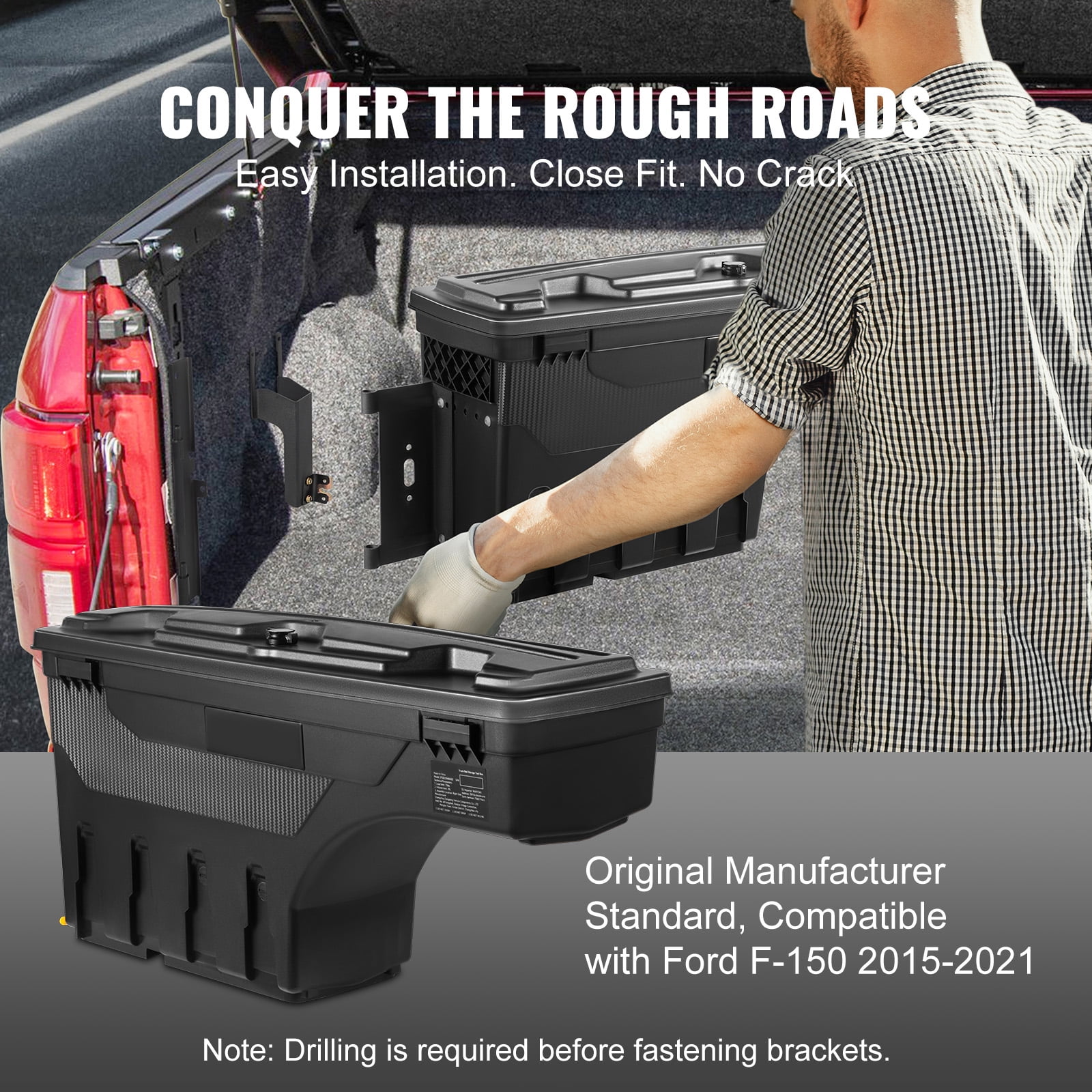 KFFKFF Pickup Bed Toolbox, Secure  with Combination Lock, 25L Capacity ABS Wheel Arch Storage, Water-Resistant & Sturdy, Fits Ford F-150 2015-2021, Left Side
