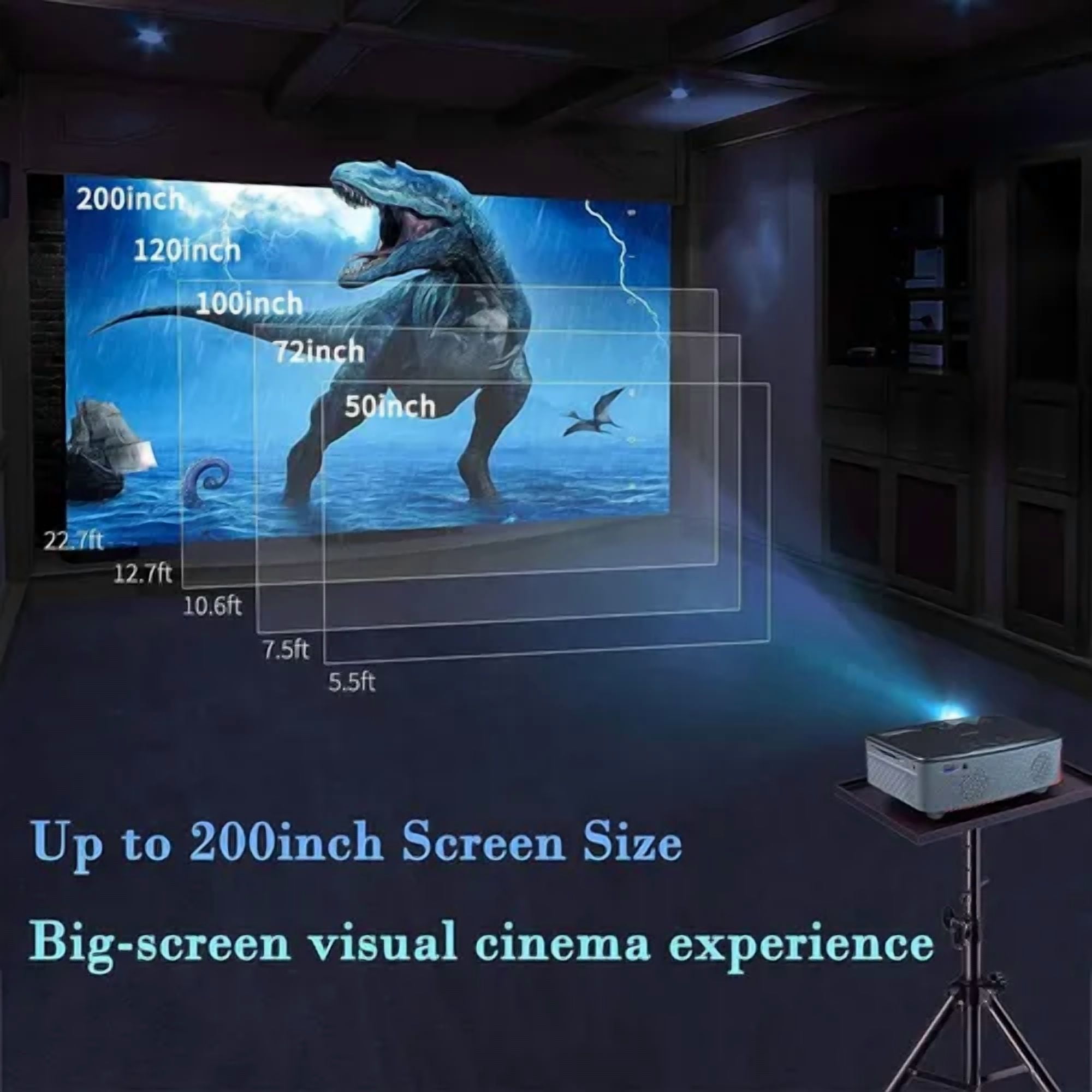 WiFi Bluetooth Projector, Native 1080P HD Movie Projector with Carrying Case, 9500LM 4K Supported 200" Display Home Theater, Compatible with iOS/ Android/ Xbox/ PS5/ TV Stick/ HDMI