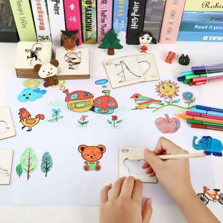 Kids Wooden Stencils Drawing Kit [PD][1Set] – KATIB - Paper and Stationery  at your doorstep