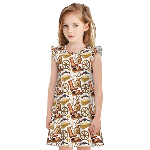 Balery Western Cowboy Camisón de princesa para niñas, pijama de algodón con mangas abullonadas, suave y bonito.-Medium