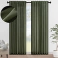 thumbnail image 6 of Jainmy Classic Flax Linen Blend Semi Sheer Curtains, Back Tab Drapes for Living Room Bedroom Dining Farmhouse, 52"x96", 2 Panels, Olive Green, 6 of 9