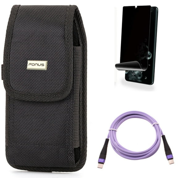 Purple 10ft PD Cable w Case Belt Clip w Privacy Screen Protector for Samsung Galaxy S20 Ultra - Type-C to USB-C Fast Charger Cord Extra Long, Rugged Holster Canvas, TPU Film [NOT fits Galaxy S20 Ultra