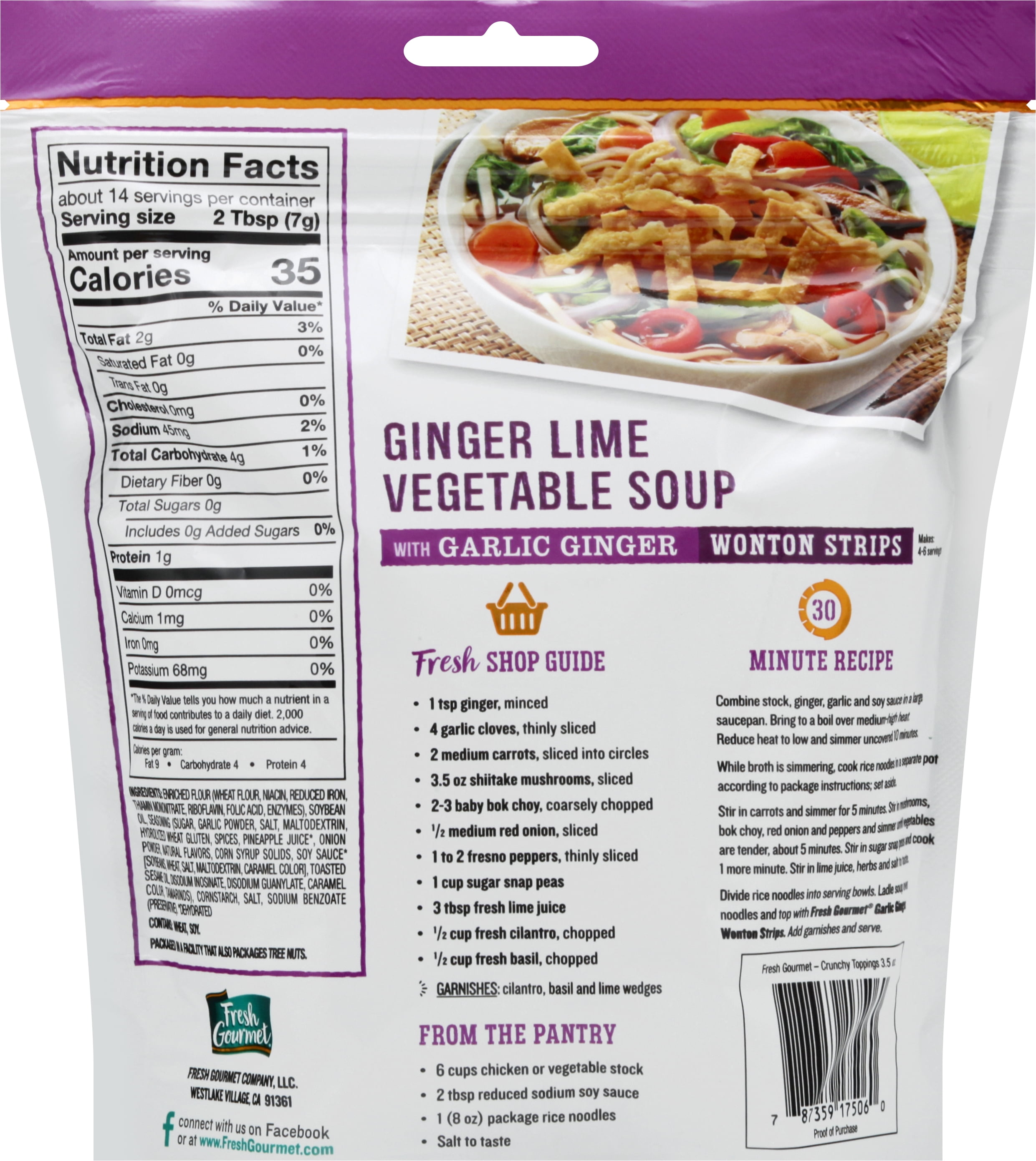 Fresh Gourmet Garlic Ginger Wonton Strips, 3.5 oz (6-Pack)