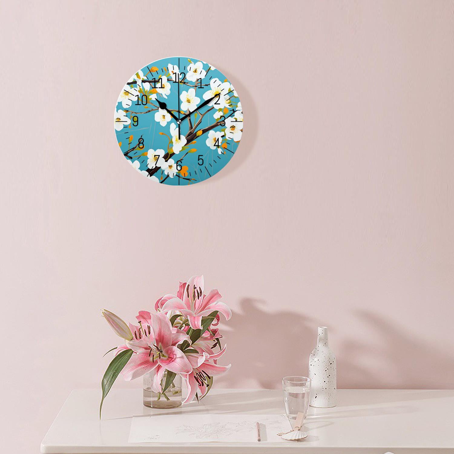 10 Inch Wall Clock Battery Operated Silent Clock Decorative for Office, Kitchen, Outdoor, Living Room，Beige Flowers Picture