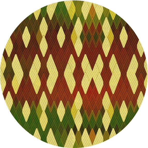 Ahgly Company Indoor Round Patterned Blood Red Brown Area Rugs, 3' Round