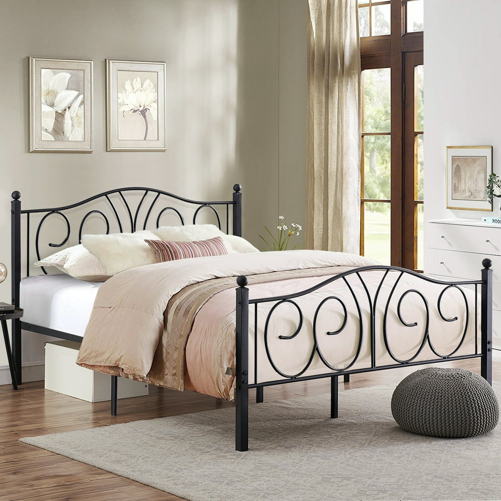 VECELO Victorian Metal Platform Bed Frame/Mattress Foundation with
