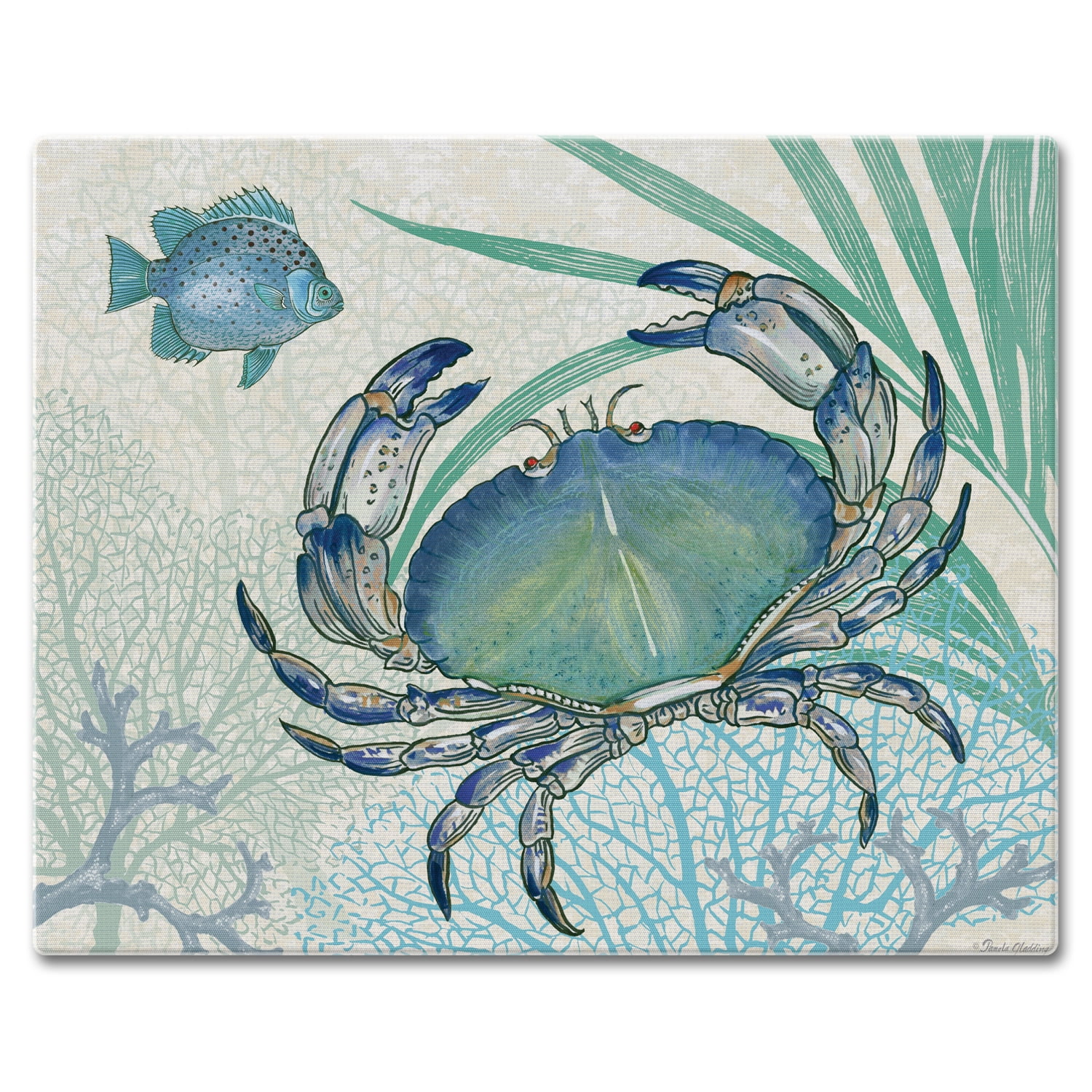 Oceana Blue Crab Rectangular Glass Cutting Board
