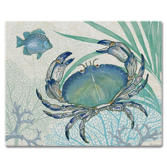 CounterArt "Oceana Crab" 3mm Heat Tolerant Glass Cutting Board 15" by 12"