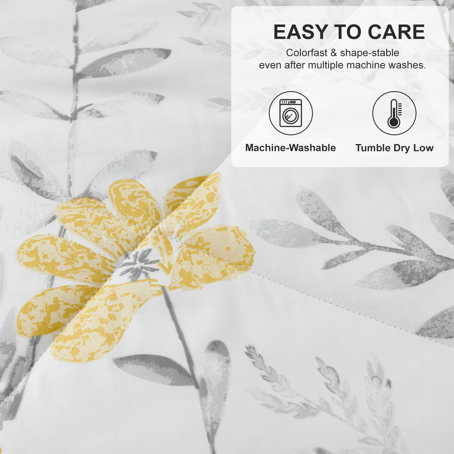 Jessy Home 3 Piece Comforter Set Queen Yellow Floral Quilt Microfiber Patchwork Bedspread