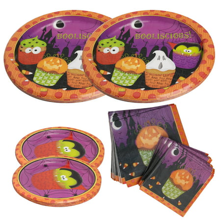 Party House (104 Piece) Halloween Bulk Paper Plates & Napkins Party Supplies Kids Halloween Decorations Set
