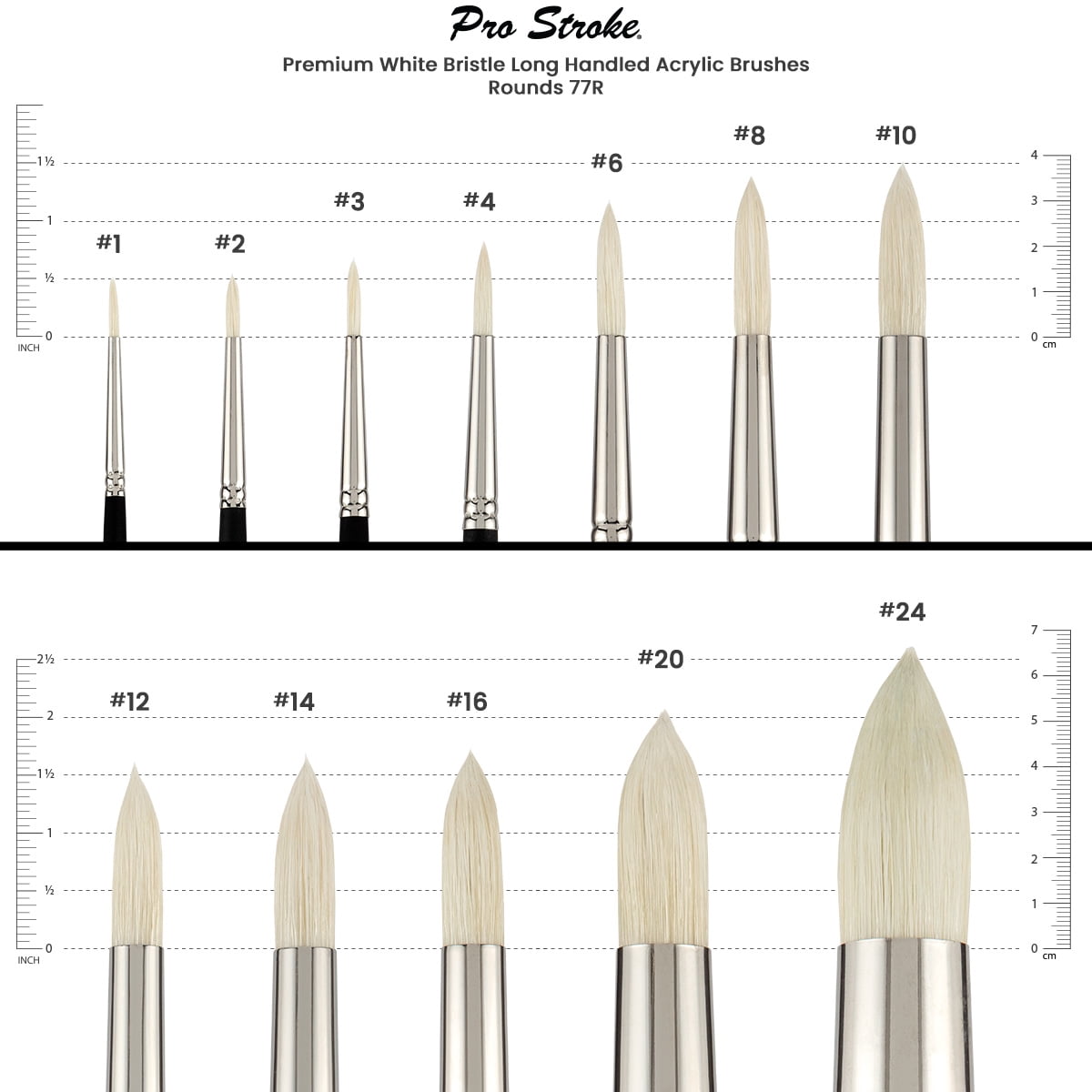 Creative Mark Pro Stroke Premium White Chungking Hog Bristle Artist Paint Brush - Rounds Set of 5 - Natural Bristle Brush w/ Soft Touch Handle for Oils, Watercolors, Acrylics, Alkyds, Caseins